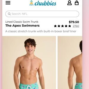 NWT Chubbies Green and Pink Fish Pattern Swim Shorts